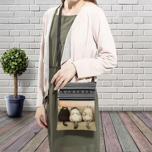 Funny Couch Cat Messenger Bag Small Ethnic Pattern Printed Adjustable Strap Crossbody Zipper Pouch Funny Couch Cat Phone Organizer Wallet Cute Shoulder Handbag for Women-33