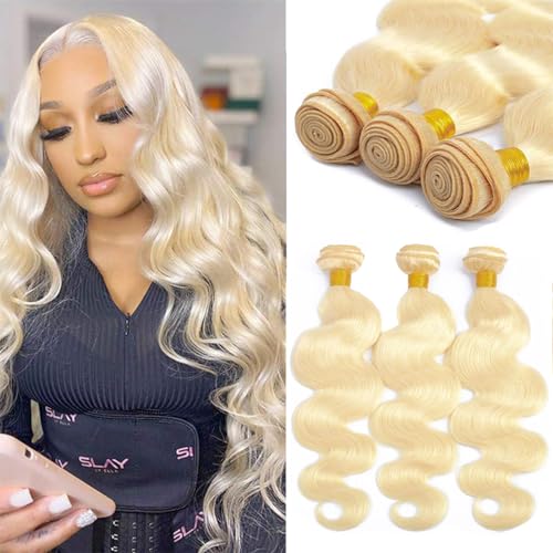 Image of 613 Blonde Body Wave Bundles Human Hair 10 inch 12 inch 14 inch 300g 100% Unprocessed Brazilian Virgin Hair 16A Grade Blonde Body Wave Human Hair 3 Bundles 613 Blonde Hair Bundles
