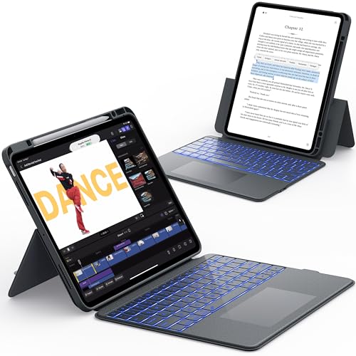 Image of CHESONA Magic Keyboard Case for iPad Pro 13 inch (M5 2025 /M4 2024) | Magnetic Detachable Case, 7-Color Backlit Keyboard, Smart Trackpad, 15-180 Adjustable Stand, Grey