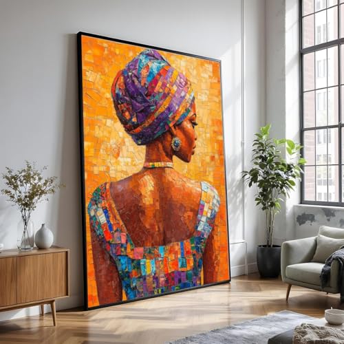 Toile mosaïque femme africaine portrait ethnique moderne 40x60cm sans cadre