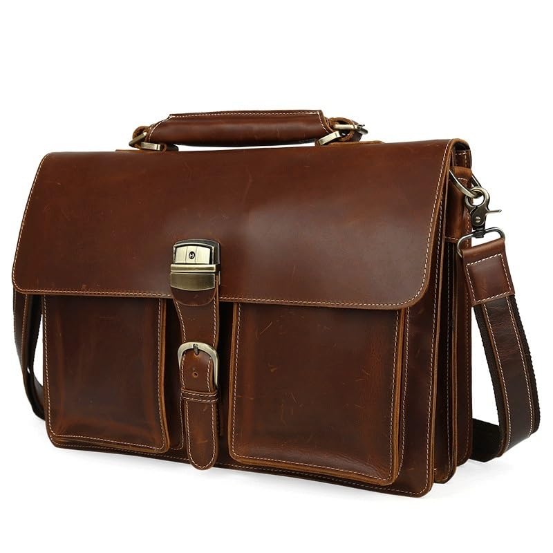 Men Leather Briefcase Briefcase Shoulder Bag Large Men's Tote Business Bag Crazy Horse Leather2
