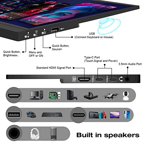 Tragbarer Monitor Touchscreen,Kenowa 15.6 zoll HDR Portable monitor IPS Bildschirm FHD 1080p Externer Monitor mit HDMI USB Typ-C für Raspberry pi/Computer/Laptop/Mac/PS3/PS4/Xbox/Switch – Bild 4