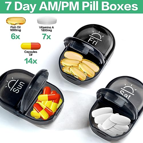 Serfeymi Weekly Travel Pill Organizer 2 Times A Day AM PM Upgraded Black Pill Box 7 Day with Portable Zipper Canvas Pill Case, Medicine Organizer for Pills, Vitamins, Supplements, Fish Oils - Grey 01 - Image 5