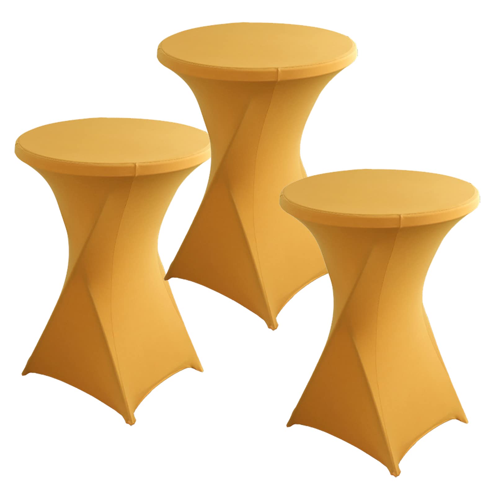 PRELGOSP 3 Pack Cocktail Tablecloth, Round Fitted High Top Bar Table Cover, Stretch Spandex Table Cloth For Bar Wedding Cocktail Wedding Birthday Party Banquet Table,gold,80x110cm