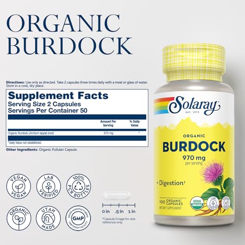 Solaray-Organic-Burdock-Root-970-mg-Digestive-Support-Supplement-USDA-Burdock-Root-Organic-Vegan-Lab-Verified-60-Day-Money-Back-Guarantee-50-Servings-100-Organic-Capsules