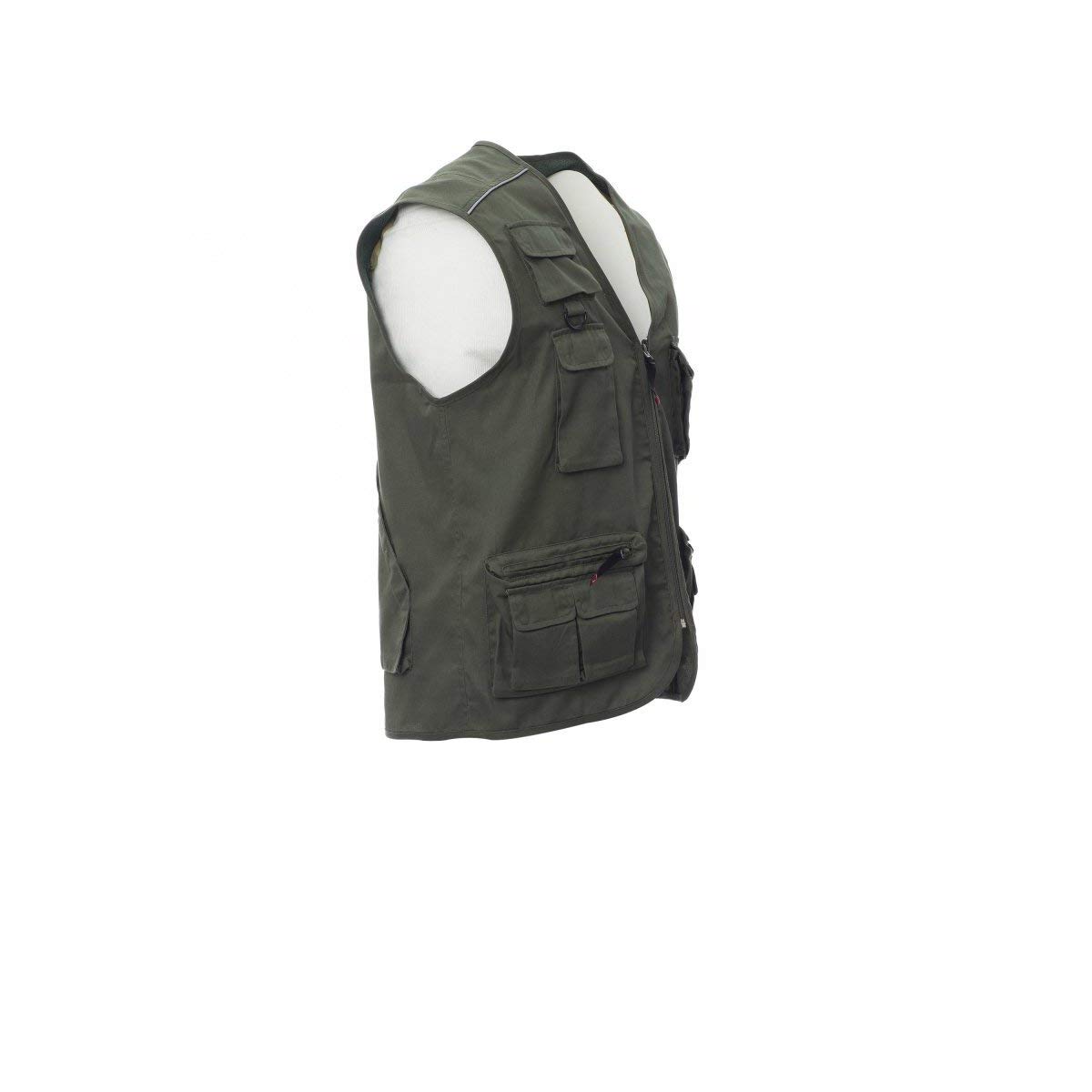 PAYPER Pocket Gilet Estivo Unisex da Uomo Donna Misto Poliestere Multitasche Chiusura Zip Reversibile Bande Reflex Pesca Caccia Lavoro Verde Militare