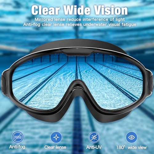 Image of Water Space 2 Pack Swim Goggles Swimming Goggles for Youth Adult Men Women Anti-fog UV Protection Waterproof Large Frame 180 Wide View Clear Vision Swimming Goggles Pool Water Goggles Easy to Adjust