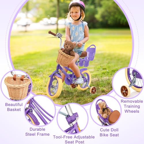 Image of Glaf Girls Bike Bicycle for 2-12 Years Old 12 14 16 20 inch Kids Toddler Bike with Training Wheels and Basket,Doll Seat, Kids Bike Bicycle for Gift