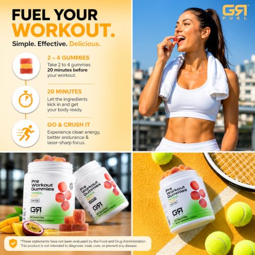 Image of Non-Stim Pre-Workout Gummies, Tropical Blast, 12 Packets (24 Serv)
