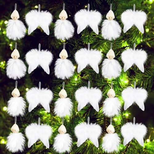 KUWUNG Weihnachtsbaumschmuck Weiß, 24 Stück Engelsflügel und...