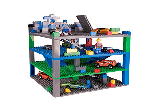 Strictly Briks Trap & Gap | Bauplatten-Set | 2 Bauplatten, 2 Platten mit Rampen & Falltüren & 15 Bausteine | 100% kompatibel mit Allen führenden Marken | Blau, Grün, Grau | 4 Stück | 25,4 x 25,4 cm
