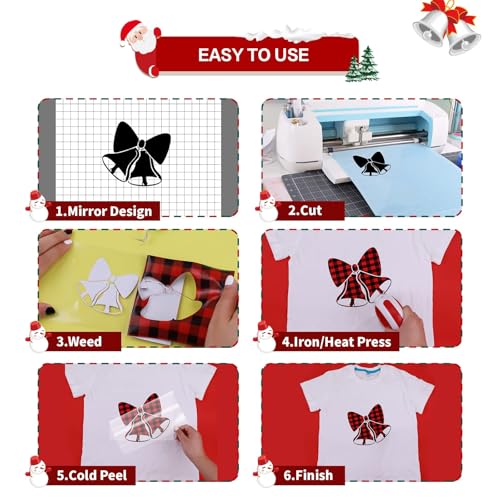 Image of HTVRONT Christmas HTV Vinyl Rolls Heat Transfer Vinyl - 12 inch x 8ft Buffalo Plaid HTV, Iron on Vinyl for T Shirt and Christmas Decorations (Red and Black Plaid)