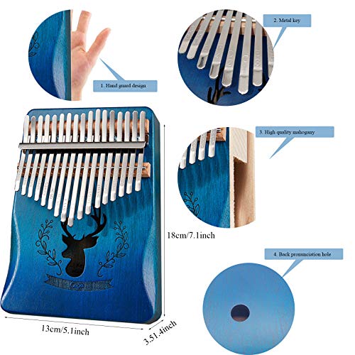 Kalimba 17 toetsen, duimpiano duim piano vinger solide kalimba instrument, met leren songboek en tuning hamer en stoffen… - Image 3
