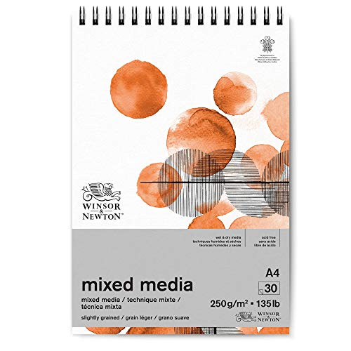 Winsor & Newton Mixed Media Spiral Pad, A4, 250gsm, 30 Sheets, White, 8.3" x 11.7"