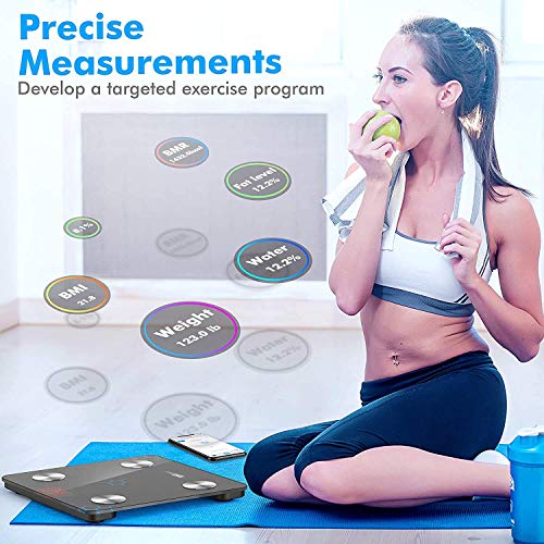 Powlaken Body Fat Scale Smart BMI Scale Digital Bathroom Wireless Weight Scale, Body Composition Analyzer with Smartphone App sync with Bluetooth App for Water, Muscle Mass (400 lbs)