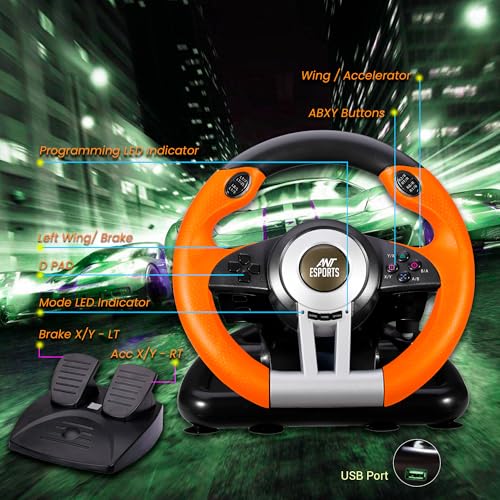 Image of Ant Esports GW V3 PC Steering Wheel 270 Degree Vibration Gaming Steering Wheel with Shifter and Pedal for PC, Xbox Series X|S, Xbox One.