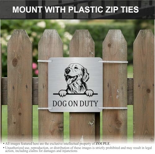 Image of Beware of Dog Sign, Golden Retriever, 8x8 Inch, Durable Steel, Triple Mount