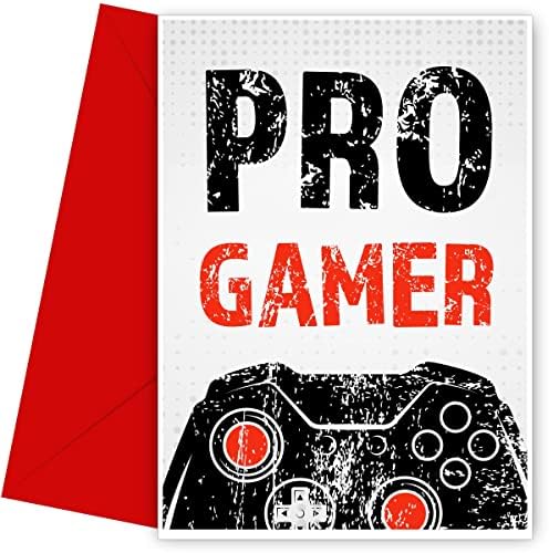 Pro Gamer Birthday Card for Boys and Girls - Black & Red Bday Card for Son, Nephew, Great Grandson, Nephew or Brother. Gaming Happy Birthday Card for Gamers 10th 11th 12th 13th 16th 18th 19th 20th