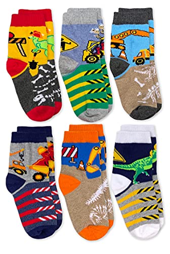 Jefferies Socks Boys' Dinosaur Construction Crew Socks 6 Pack2