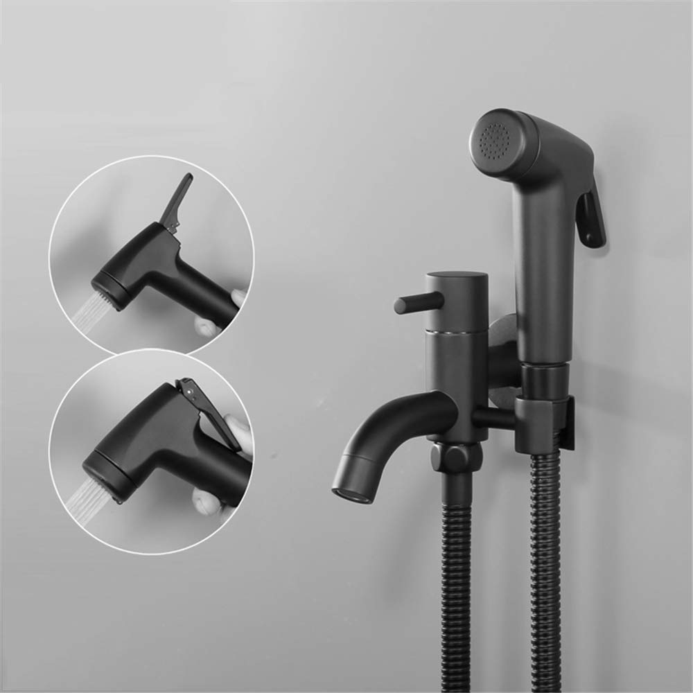 YJYJY Toiletfaucet, Hand Held Bidet Sprayer Douche Kit, Dual Control Valve Spout Modern Bathroom Matte Black Bidets