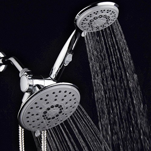 30-Setting 6 Inch Rain Shower Head With Handheld Shower Combo Featuring Patented On/Off Pause Switch By Hydroluxe - Use Each Showerhead Separately Or Both Together! Premium Chrome Finish #TOP1