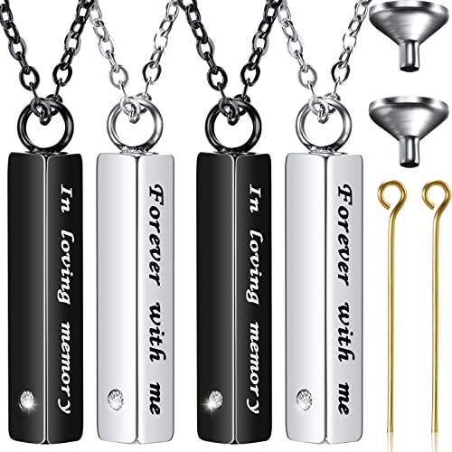 Kenning 4 Pieces Cremation Jewelry for Ashes Memorial Urn Pendant Necklace Crystal Stainless Steel with CZ Necklace Keepsake Ashes Pendant for Women Pet Cremation Jewelry, Black and Silver