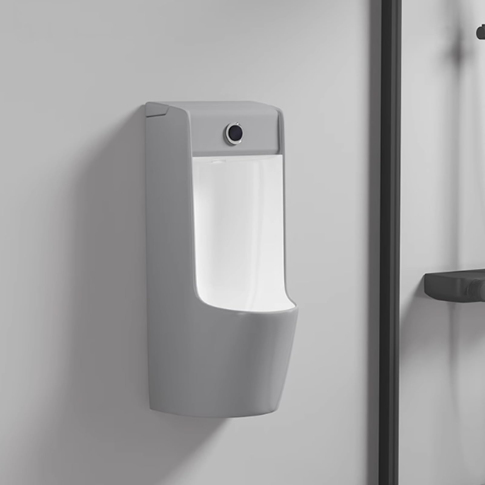MESCXTY Commercial Washout Urinal,Wall-Mounted Ceramic Intelligent Sensor Flush Male Urinal Space-Saving(Gray+White)