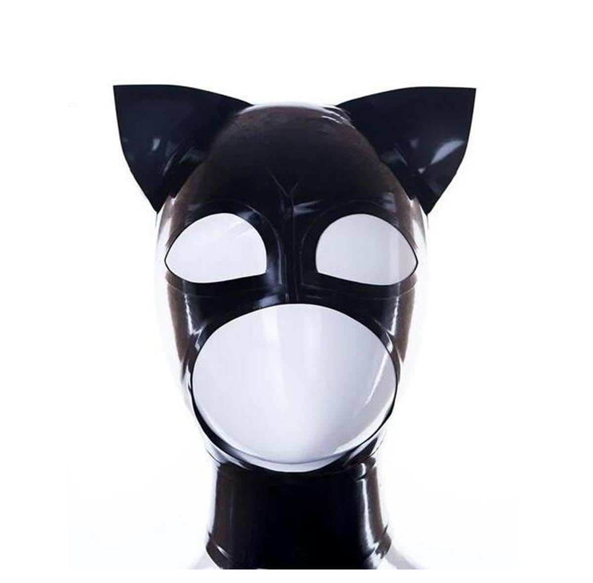 SMGZC Latex Head Cover,with ears Latex Mask Latex Face Hood,Rubber HeadMask,Exposed Eyes and Mouth for Cosplay Clubwear