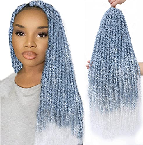 Passion Twist Hair 30inch Pretwisted -Grey Blue White Mixed Color Passion Twist Crochet Hair,6packs Ombre Light Blue Lon
