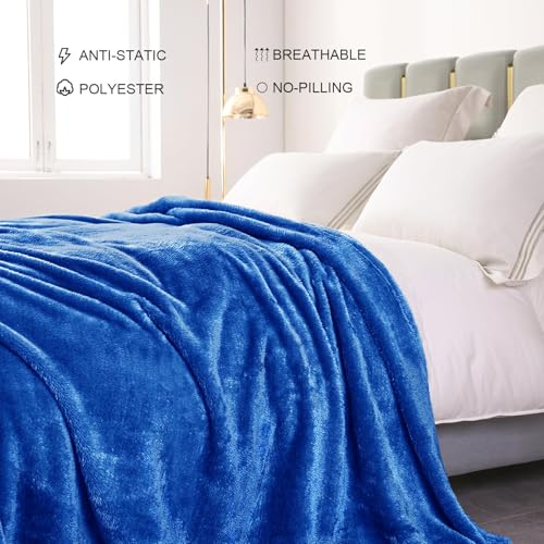 Image of Exclusivo Mezcla Plush Fuzzy Fleece Bed Blanket King Size, Super Soft, Fluffy and Warm Blankets for Couch, Bed, All Season (Cobalt Blue, 90x104 inches)