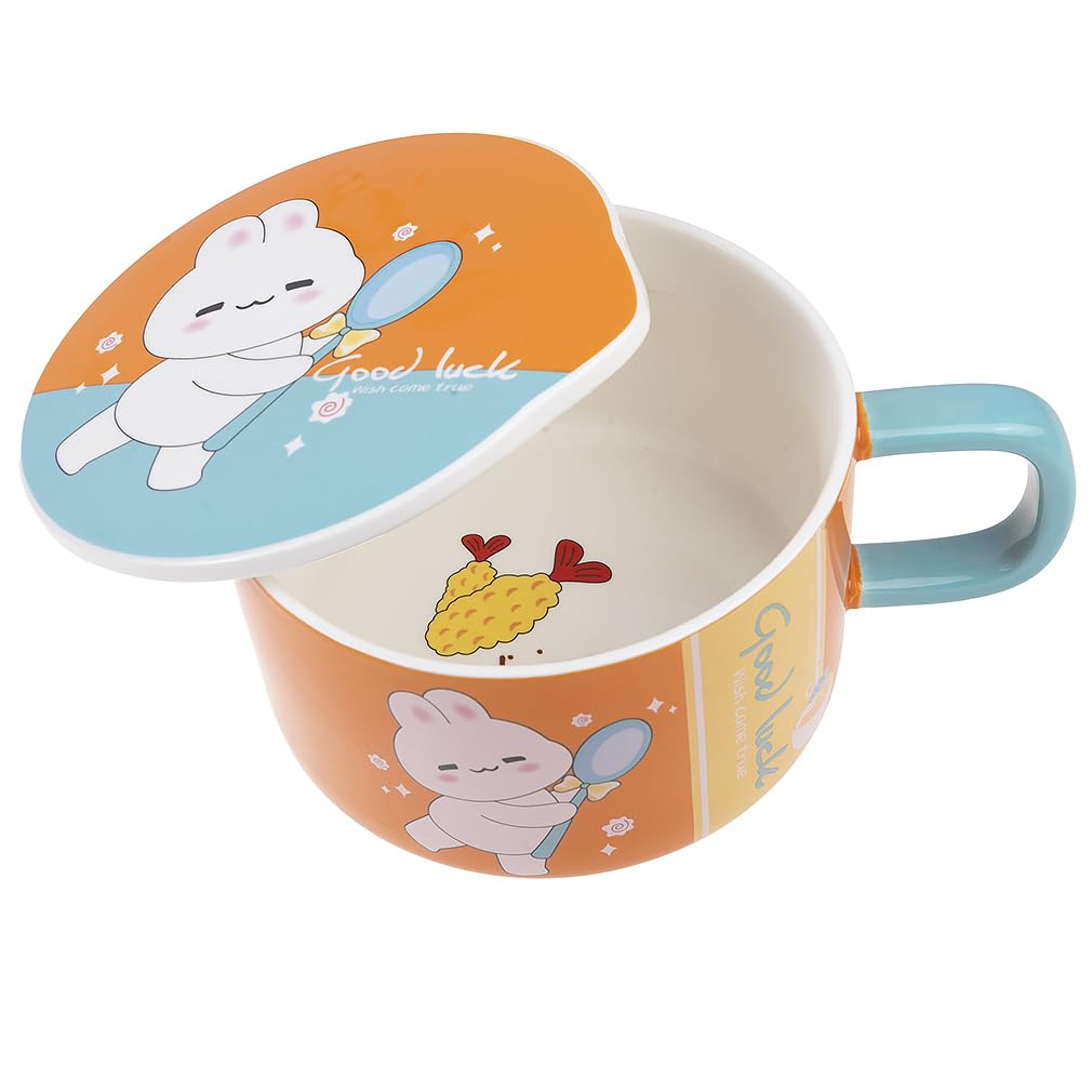 lachineuse - Ciotola per spaghetti istantanei - Ciotola per Ramen asiatica - Porcellana - Motivo coniglio - 1000 ml - Con coperchio e posate - Colazione, Zuppa, Riso - Idea regalo Asia Giappone Cina -
