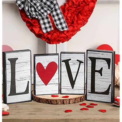 Valentine's Day Décor 4 PCS Reversible St. Patrick's Day Wood Signs Tiered Tray Mantle Shelf Décor for Valentine Farmhouse Heart Shamrocks Wood Blocks Cover