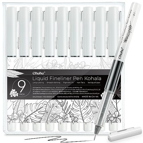Ohuhu Flüssigkeit Fineliner Zeichnung Stifte 9 Größen Fineliner Stifte Pigment schwarze Tinte Mikro Stifte glattes Schreiben für Zeichnung Schreiben Skizzieren Journaling für Künstler Anfänger