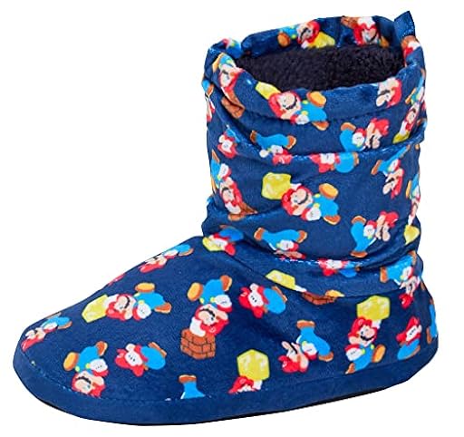Super Mario Pantuflas Nintendo niños y niñas, zapatillas de lana con forro polar para niños, zapatillas de andar por casa, Azul, 34-35 EU | Ya disponible en tu tienda friki favorita! En mundofriki.es!