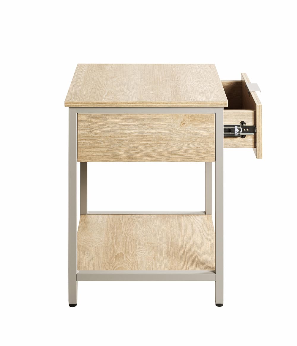 HAKU Table d'appoint avec tiroir, chêne Naturel, Gris Cachemire, métal, aggloméré, Table Basse Moderne avec tiroir - Dimensions : L 40 x H 55 x P 40 cm Style : Moderne