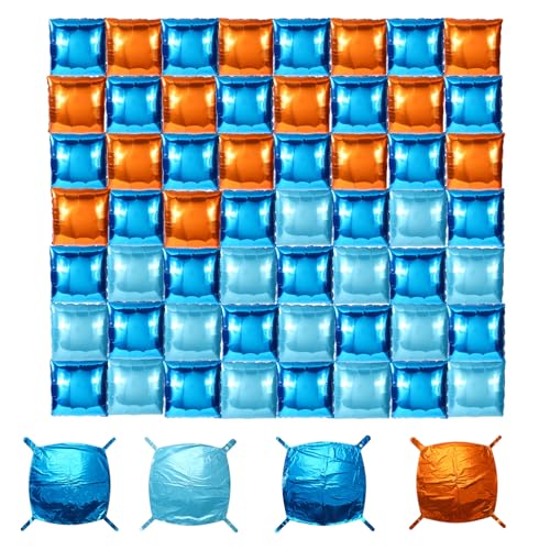 56uds Globos Cuadrados de Aluminio, Azul Marino Naranja y Azul Claro Doble Cara Pared de Globos Cuadrados para Cumpleaños Baby Shower Despedida Soltera Aniversario Boda y Decoración Fiestas