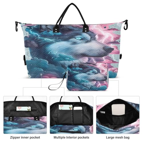 Wolf Cloud Animal Color Travel Duffle Bag Gym Bag Weekender Bags with Toiletry Bag Travel Trip Tote Bag2