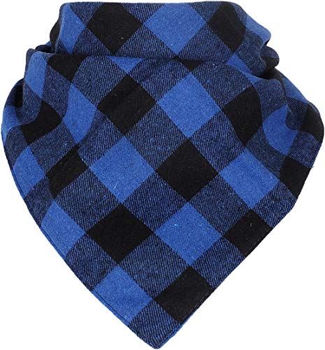 VIVIAN & VINCENT Dog Bandana- Washable Dog Bandanas Square Buffalo Plaid Checker Printing Dog Kerchief Set Scarf Accessories for Small to Large Dogs Cats Pets Reversible Blue L