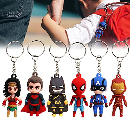 Gxhong Schlüsselanhänger Superhelden Schlüsselbund Silikon Schlüsselbund The Avengers Schlüsselring für Schlüsse, Schultasche, Bag, 6 Stück Cover