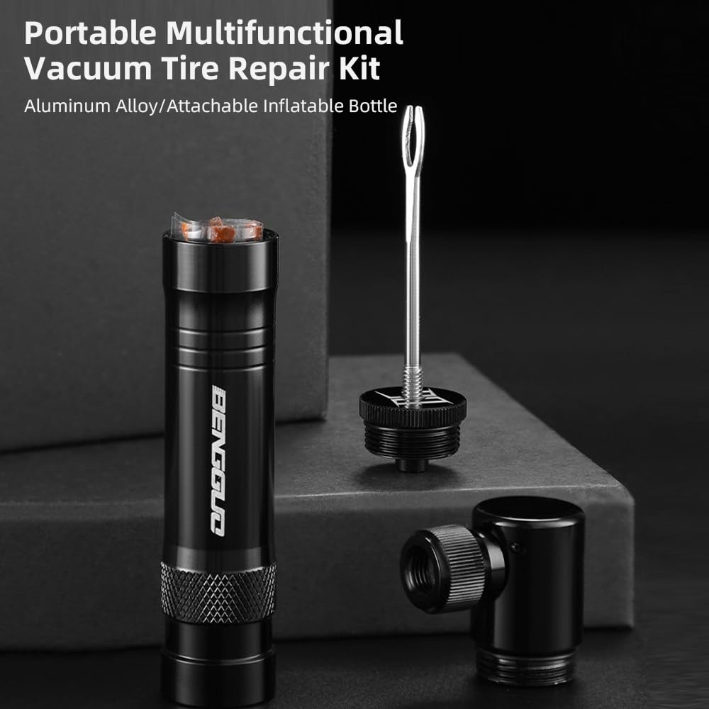 Kit di Riparazione Pneumatici per Bici Portatile con gonfiatore a CO2 in Lega di Alluminio Kit di Riparazione per Tappi per Pneumatici da 16 g e valvole Schrader Il Kit di
