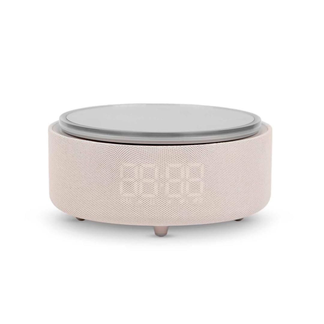 Make Up Specchio LED da Tavolo con Luce Dimmerabile, Ricarica Wireless Qi, Cassa Bluetooth e Orologio Digitale, Specchio Beauty per Trucco e Skincare (Beige)