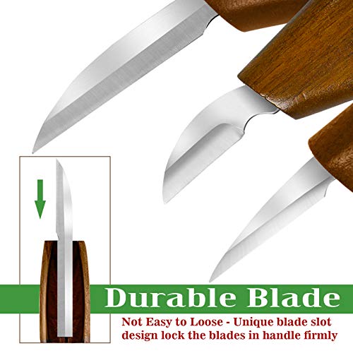 WAYCOM Wood Carving Whittling Knives Set with Deluxe Felt Leather Case, Premium Chip Carving Knives Set,Detail Wood Knife Whittling Kit Cut Resistant Gloves Gift Box(Brown- chip Carving Knives)