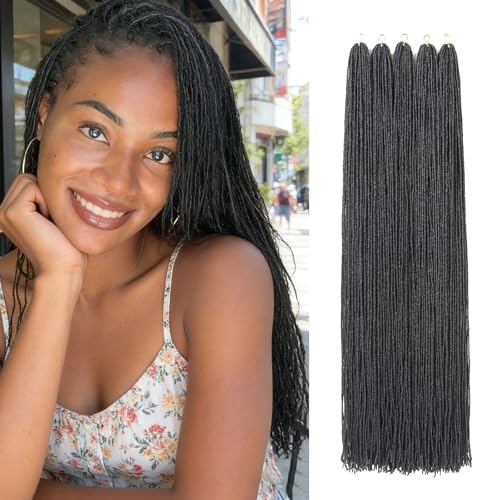 GUOHUI Micro Faux Locs Crochet Hair, 36 Inch 5 Packs Color Natural Black DIY Braids Straight Styles (36',1B)