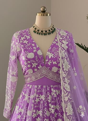 Image of Women's Net Embroidered Semi-Stitched Gown Cross Gown-New