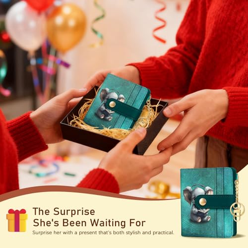 Image of Jogjam Rfid Women Wallet, Small Slim Thin Credit Card Wallet, PU Leather Bifold Cash Wallet, Zipper Coin Pocket & ID Window, Female Ladies Teen Girls Girly Gifts, Elephant, Modern