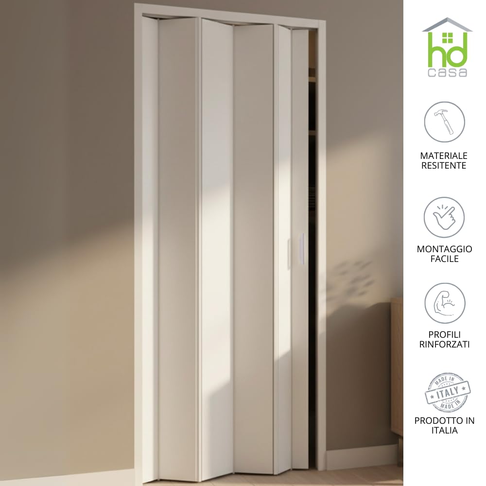 ROLLPLAST PINTO Porte pliante intérieure PINTO, modèle extra standard, en PVC, réversible et réglable, à monter soi-même, fabriquée Italie, ameublement, blanc 83 x 214 cm