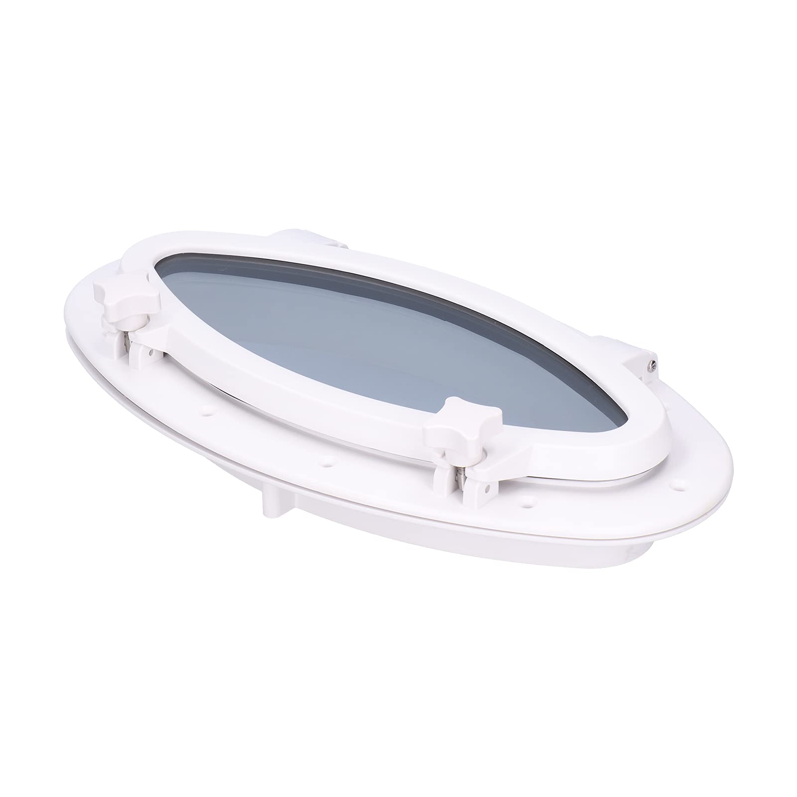 Alomejor Portillo de Barco de Vidrio Templado Blanco 16 X 8-5 Ventana de Apertura de 8 Pulgadas con Marco de ABS Accesorios de Acero Inoxidable 316 Diseño Sellado para Barco Marino Yate RV