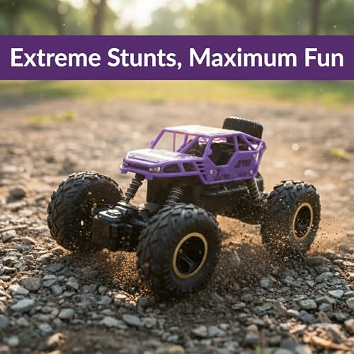 Image of Lilplay Monster Truck | Rechargeable Remote Control Car for Kids | Rock Crawler 5 Function 1:18 RC Car with Smoke | Offroad High Speed Rock Climbing Toys for Boys (Purple)
