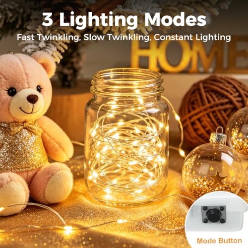 Image of btfarm 20 Pack Fairy Lights Battery Operated, 3 Modes 7ft 20 Led Twinkle Lights, Mini Bulk String Lights Waterproof Silver Wire for Mason Jars Christmas Wedding Vases Centerpiece Decor, Warm White