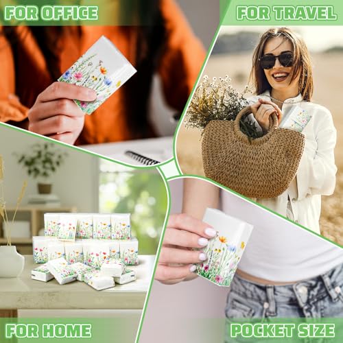 Image of Therwen 100 Pack Pocket Tissues Travel Bulk 1000 Sheet, Wildflowers